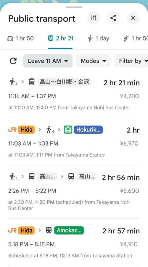 takayama to kanazawa route