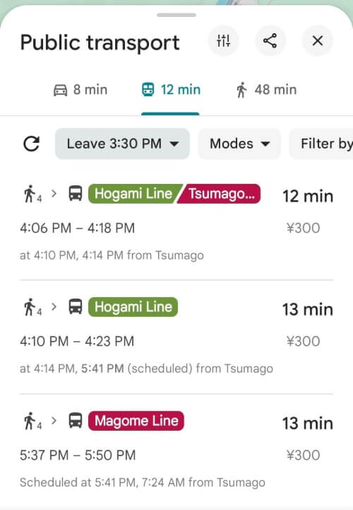 tsumago to nagiso bus schedule