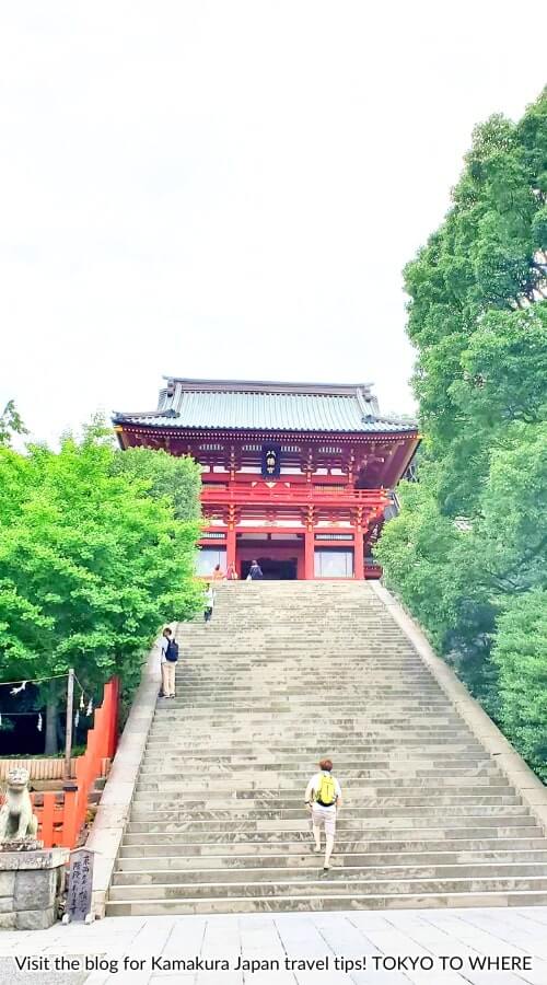 walking to tsurugaoka hachimangu shrine stairs up