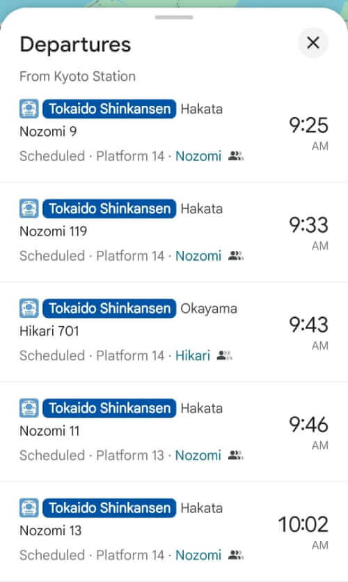 kyoto to okayama train timings